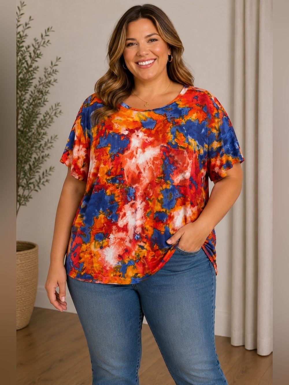 Ambiance Plus Size 2X Women's Colorful Abstract Print Tee